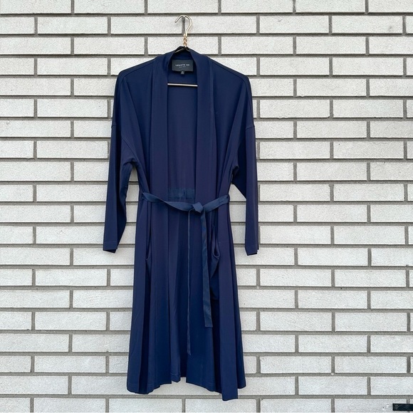 LAFAYETTE 148 Stretch Jersey Belted Long Kimono Cardigan Robe Navy Blue - Picture 1 of 12